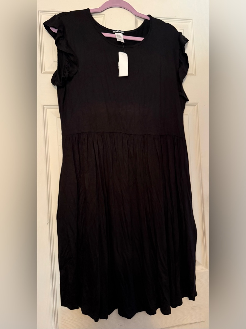 HEIMISH USA Black Midi Dress with Ruffle Sleeves